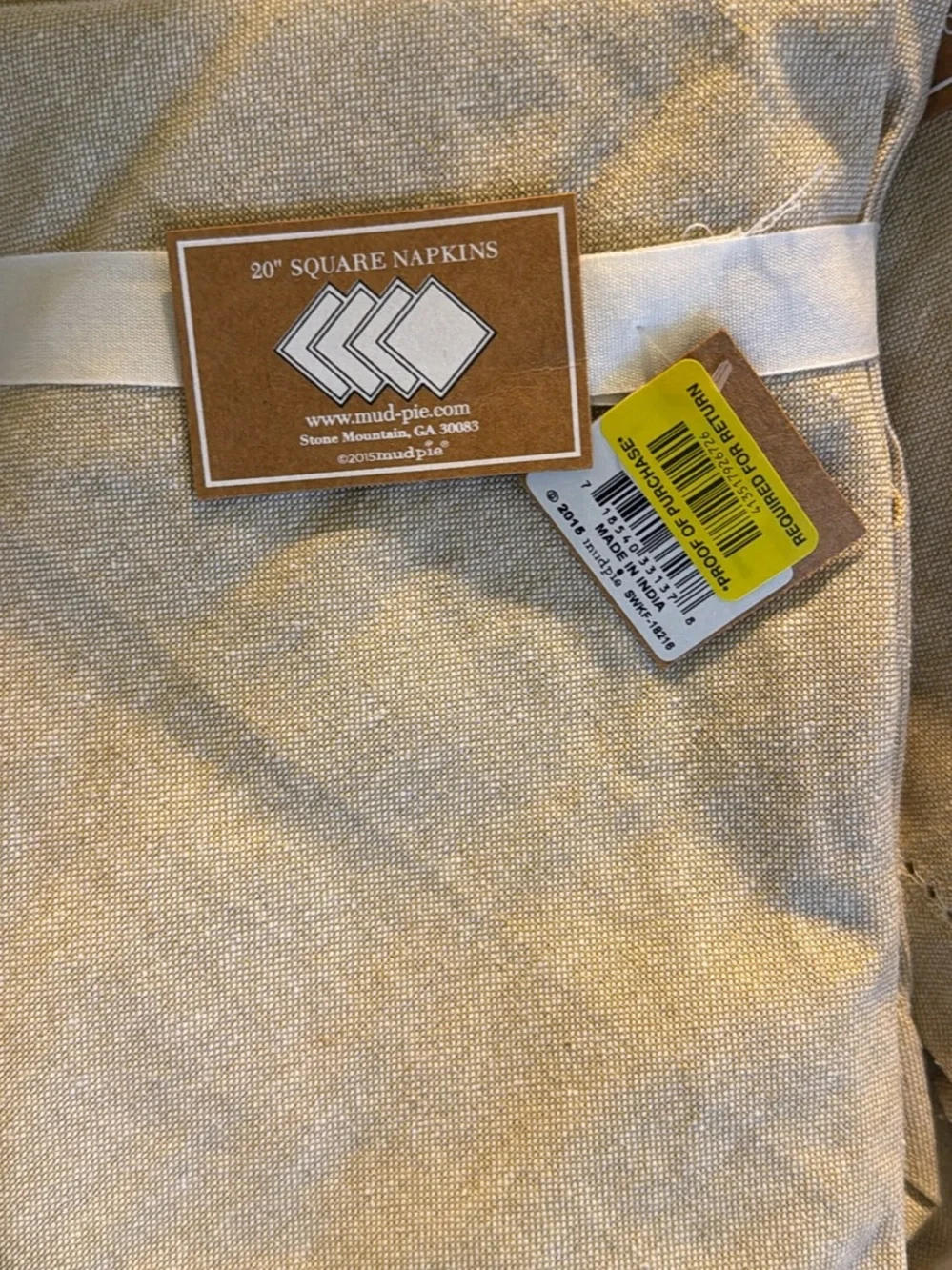 12 Mud Pie Beige Cotton Napkins with White Monogram